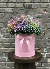 Цветочная композиция из Гипсофила и Розы в шляпной коробке в Старобжегокайском