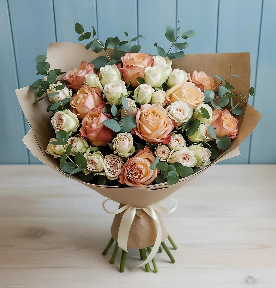 Букет цветов из: Альстромерии и Розы в Старобжегокайском