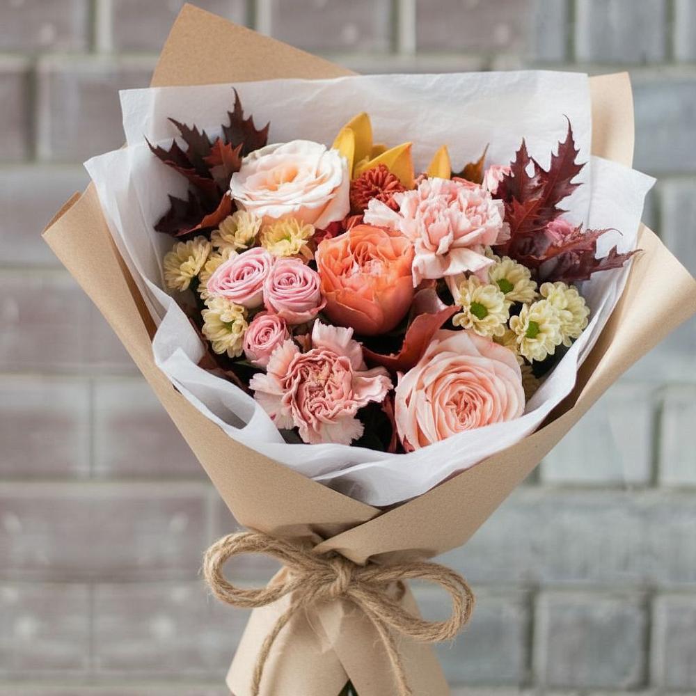 Букет цветов из: Гвоздики, Хризантемы и Розы в Старобжегокайском