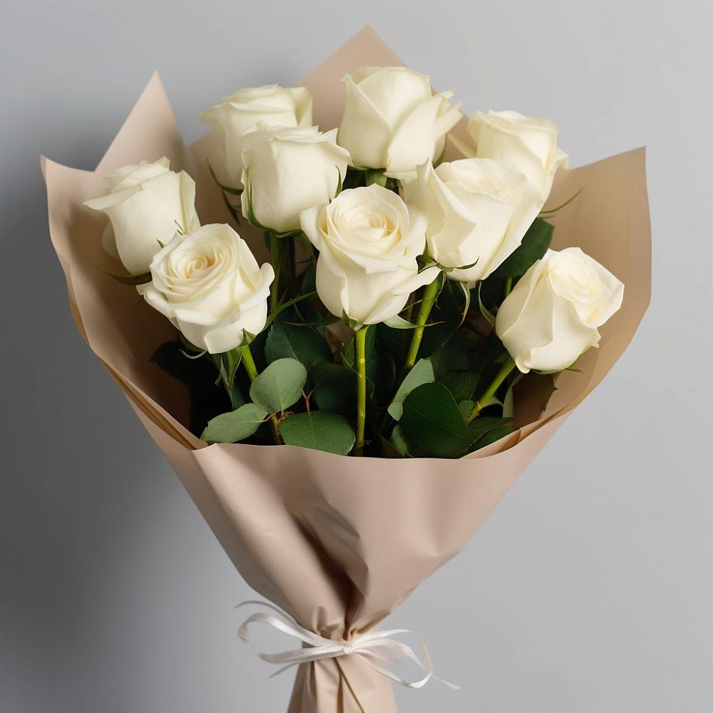 Букет 9 Белых роз Эдлесс Лав в Старобжегокайском