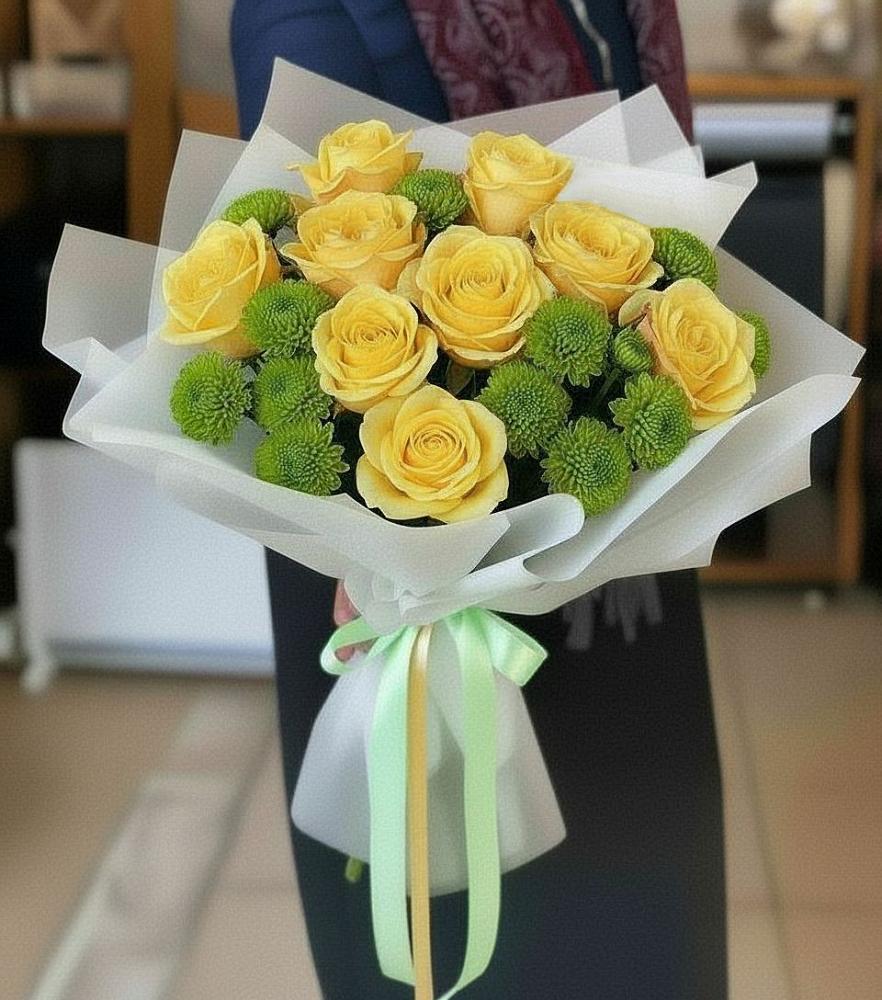 Букет цветов из: Хризантемы и Розы в Старобжегокайском