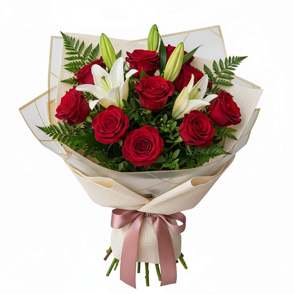 Букет цветов из: Лилии и Розы в Старобжегокайском