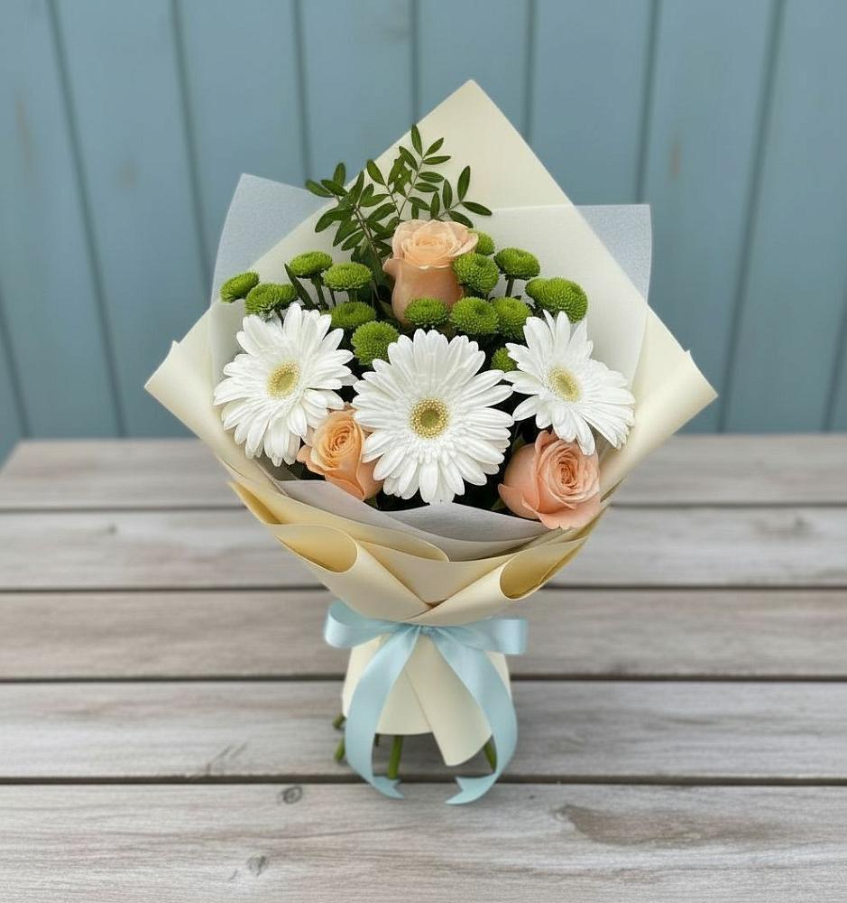 Букет цветов из: Герберы, Розы и Хризантемы в Старобжегокайском