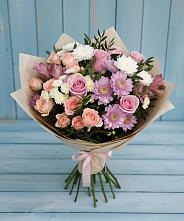 Букет цветов из:  Хризантемы, Розы и Альстромерии в Старобжегокайском